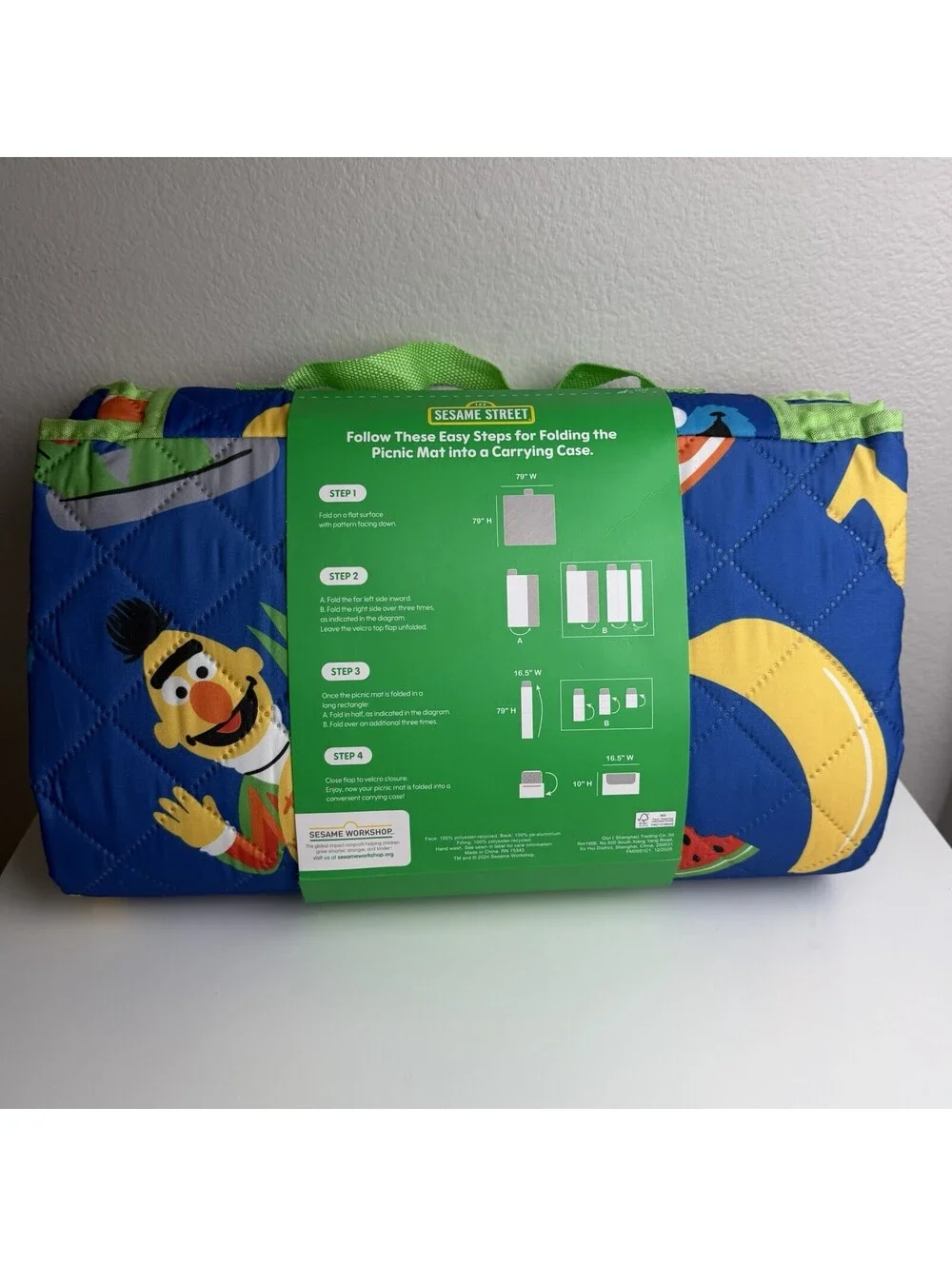 Sesame Street Outdoor Picnic Mat 79x79 Oversized Elmo Cookie Monster Fruit